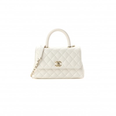 CHANEL MASTER CAVIAR QUILTED MINI COCO HANDLE FLAP WHITE (24*14*10cm) 